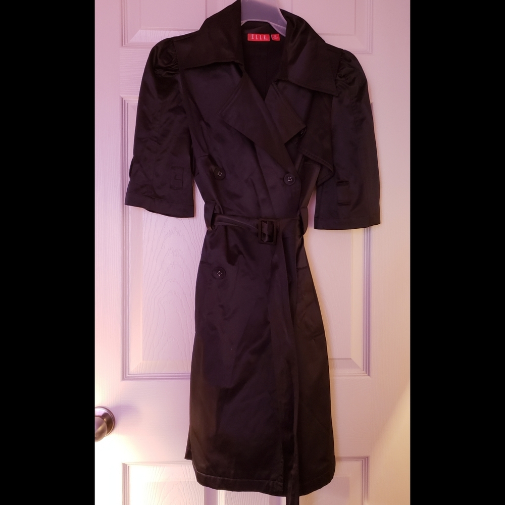 ELLE Black Satin Trench Coat